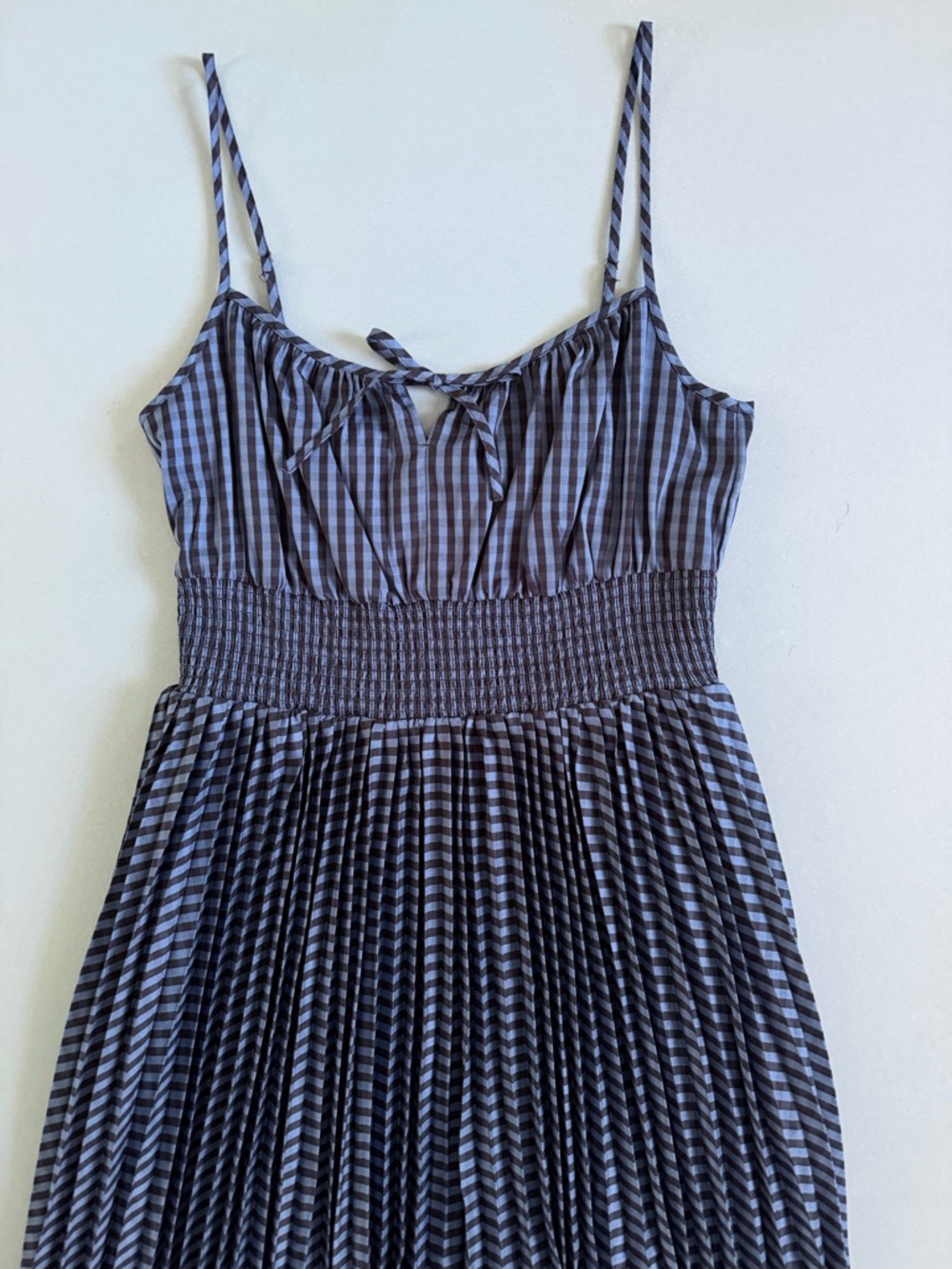 NWT J. Crew Smocked Waist Gingham Blue Pleated Cottagecore Peasant Midi Dress - Picture 4 of 6